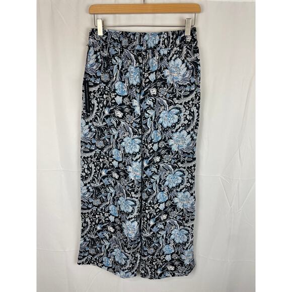 Tahari Women's 100% Linen Pull On High Rise Wide Leg Pant Black/Blue Floral S - Picture 5 of 8